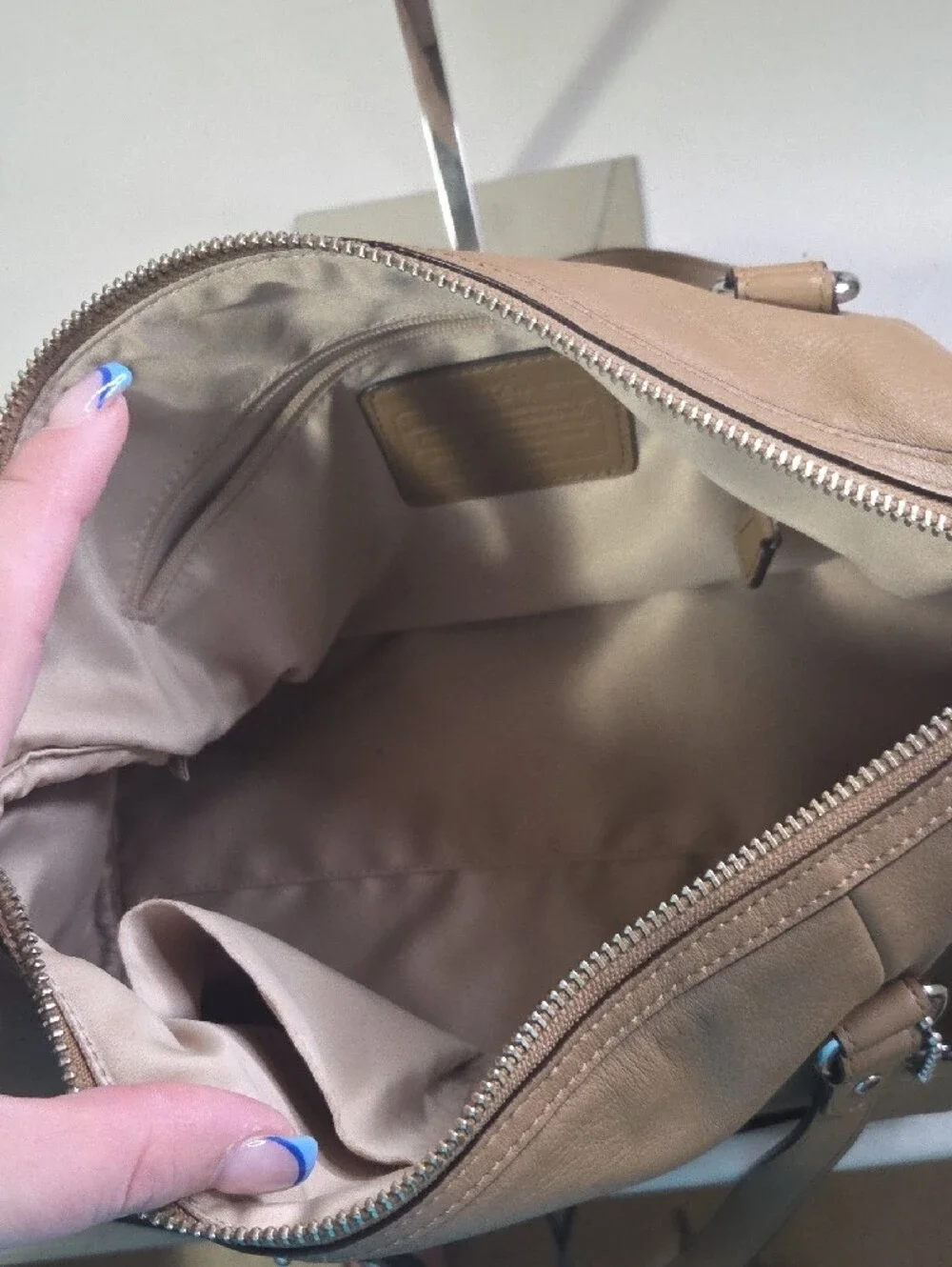 Coach Taupe/Brown Leather Satchel with Detachable Strap